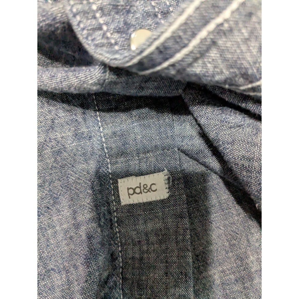 PD&C Mens Blue Chambray Western Button Down Shirt XL PW9ZAMDD Roll Tab Sleeve - Picture 4 of 7